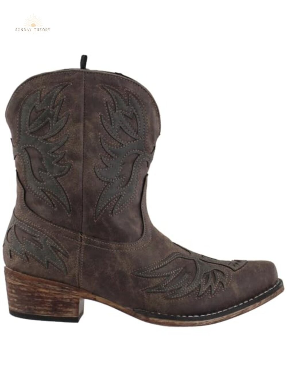Faux Leather Western Snip Toe Ankle Boots Pull On Cushioned